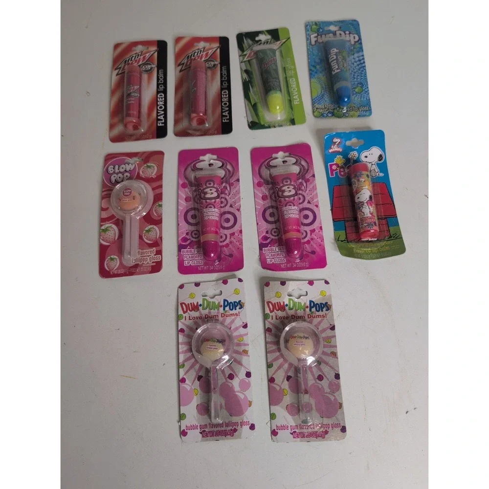 Vtg Mixed Lot (10) Lotta Luv Lip Gloss/ Balm 2010 Mountain Dew Blow Pop Snoopy